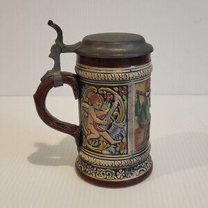 Vintage W Germany Original Gerzit Gerz Pub Scene Cherubs Beer Stein Half Liter
